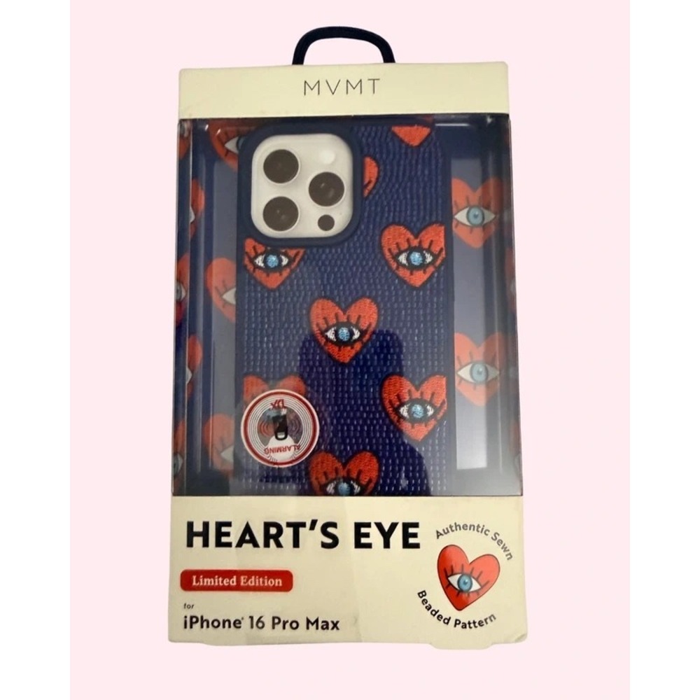 NIB MVMT Hearts Eye Beaded iPhone 16 Pro Max Case Limited Edition Navy Red